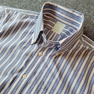 Brooks Brothers Shirt Men’s 15 32 Milano Slim Blue Striped Non Iron Stretch OCBD